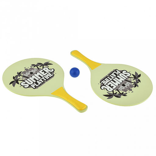 Ракетка для пляжного тенниса 38х23см, набор 2 штуки МДФ/пластик + мяч пластмассовый д4см, цвета микс, в сетке (Китай)