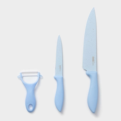 Набор кухонных принадлежностей Клауд, 3 предмета: 2 ножа, овощечистка из керамики, голубой
