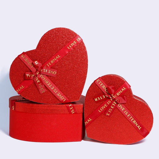 Набор подарочных коробок сердце 3 в 1, сияющий красный с бантом Любовь вечна, 31?27?13.3; 28?25?11.7; 26?23?10.3 см