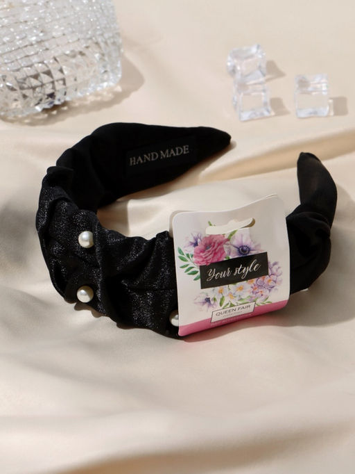 Ободок для волос «Юнона», бусинки, 5 см, чёрный