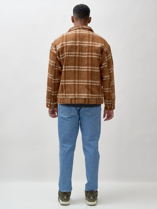 Куртка рубашка шерстяная в клетку мужская демисезонная горчичного цвета 58596G