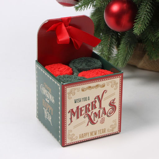 Набор новогодних махровых полотенец «Этель» Merry Xmas, 30×30 см - 4 шт., хлопок 100%