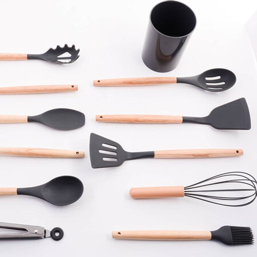 24-01-TM Набор кухонных принадлежностей на подставке 12пр силикон/пластик (х24)