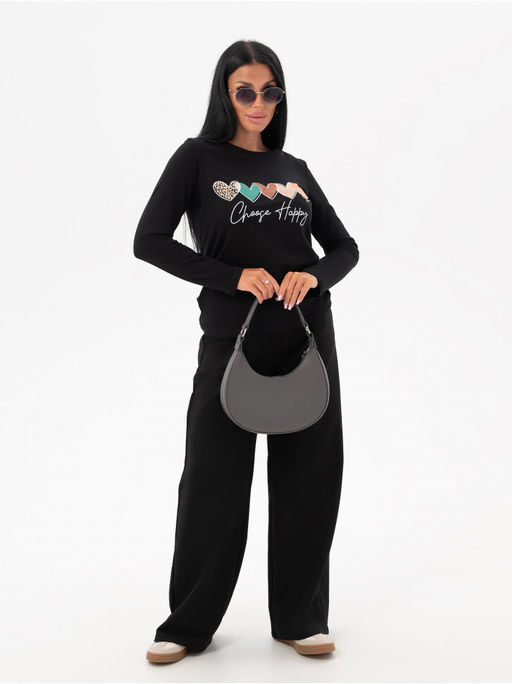 Лонгслив Счастье женский черный - София фото 3