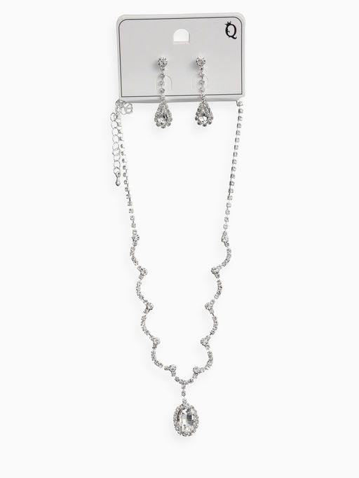 Набор 2 пред-а: серьги, колье "Вечерний шик" капля ажурная, цвет белый в серебре