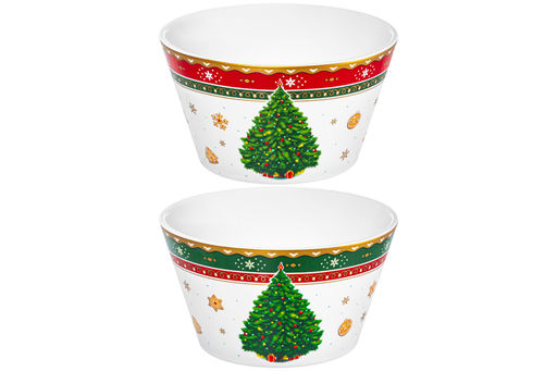 Набор 2 салатников 600 мл 13*13*7,5 см Новогодняя елка зеленый + красный узор NEW BONE CHINA - Elan gallery фото 6