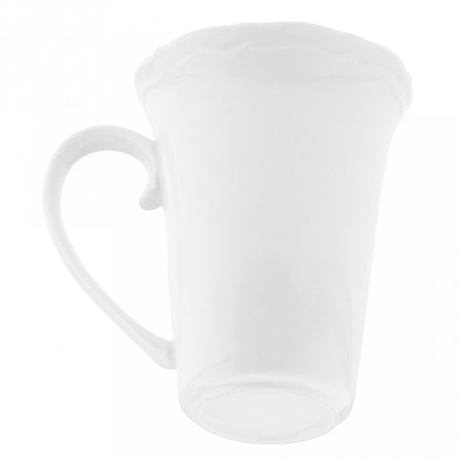 "Совершенство" Кружка фарфоровая 350мл, д9,6см h12,2см, глянцевая глазурь, белый, рельефный декор, волнистый край, д/горла 9,5см, д/основания 4,3см (Китай)