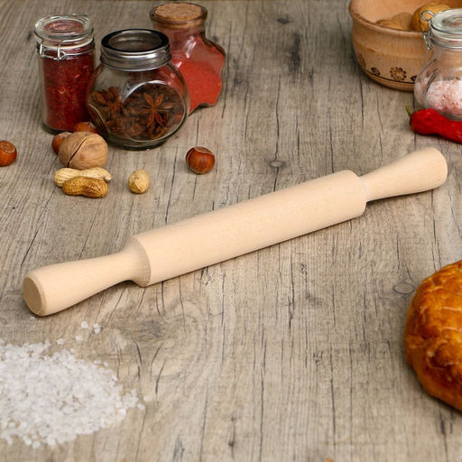 Скалка с ручками для теста, дерево берёза, 35×3.5 см