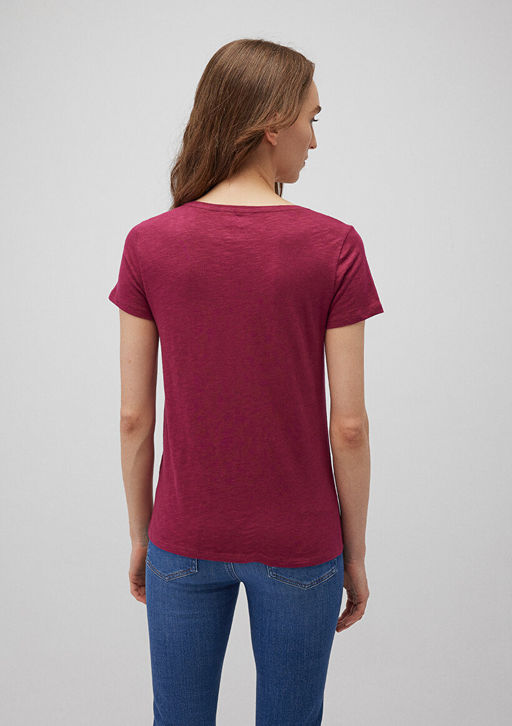 V Yaka Flaml? Bordo Basic Tisort - Mavi фото 4