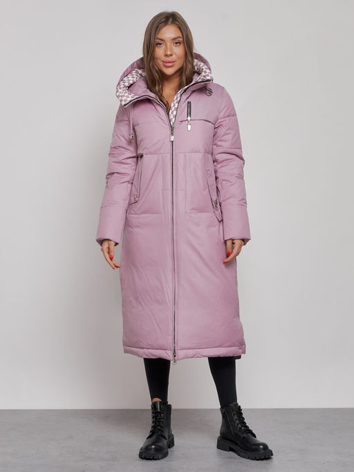 Пальто утепленное молодежное зимнее женское фиолетового цвета 59120F - CHOI PIGEON фото 2
