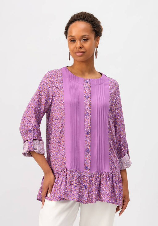 Блуза со складками впереди сиреневый