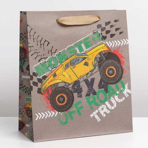 Пакет крафтовый вертикальный Monster truck, ML 23 27 11.5 см - Дарите счастье фото 5