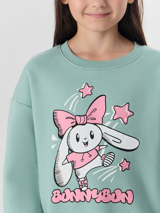 Свитшот для девочек зеленый с надписью Bunnybun - Mark formelle фото 4