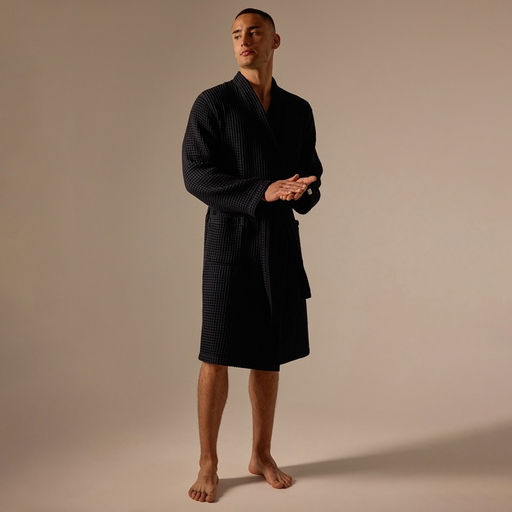 Халат вафельный мужской SL HOME: Boho «Дарк Маре», размер M, хлопок 100%, чёрный