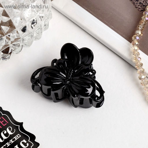 Цена за 24 шт. Крабик для волос «Глянец», бабочка, 4 см, чёрный