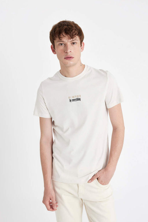 Облегающая футболка с коротким рукавом и круглым вырезом с принтом - Defacto фото 4