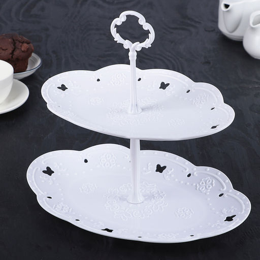 Этажерка для фруктов и десертов Вивьен, 2 ярусная, пластик, овальная, 25,5?17,5/30?21,5 см, белая