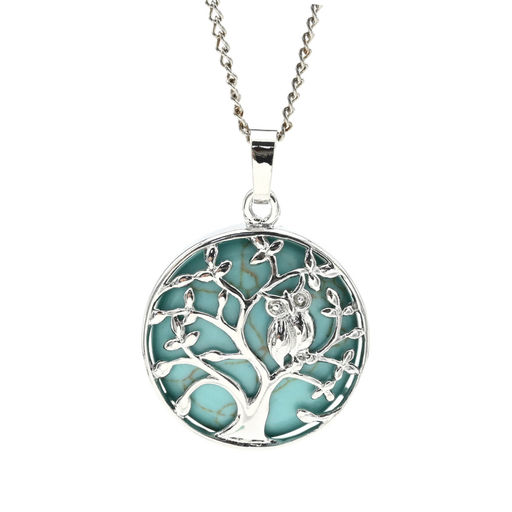 Кулон Дерево двухсторонний в металле с бирюзой иранской имитация 27*27мм