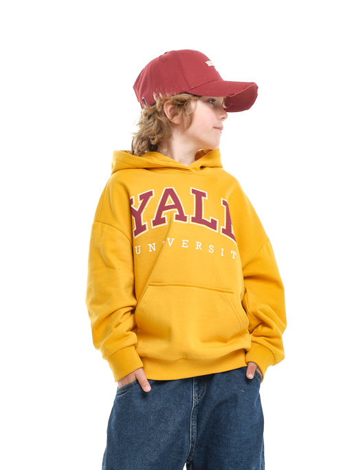 Джемпер худи one sizeс принтом с начесом 	 UD 8006 горчичный - Mini maxi фото 8