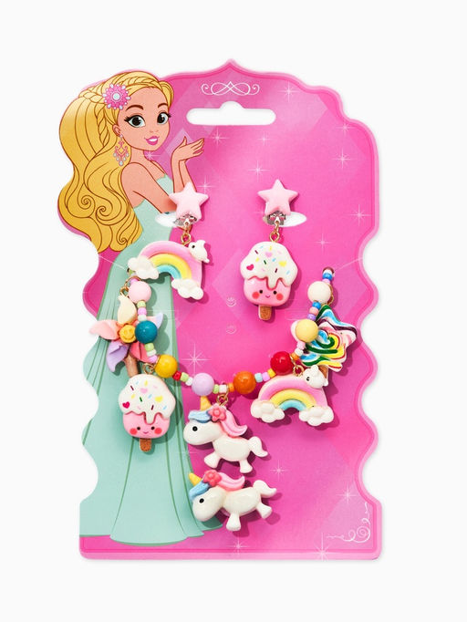 Набор детских украшений "Выбражулька" единорог, сладости, 3 предмета: клипсы, кольцо, бусы   1093720