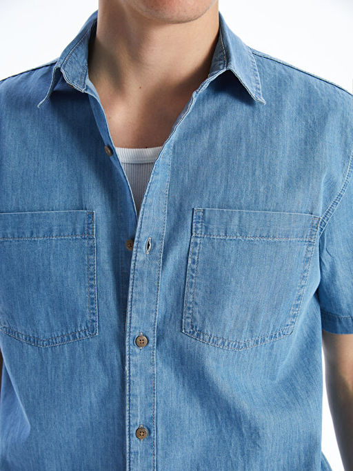 Regular Fit K?sa Kollu Erkek Jean G?mlek