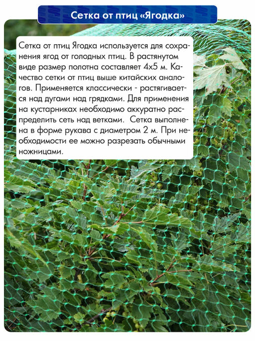 Сетка от птиц 4*5м ЯГОДКА (Лесной зеленый) У-20/4/5 - Протэкт-регион фото 5