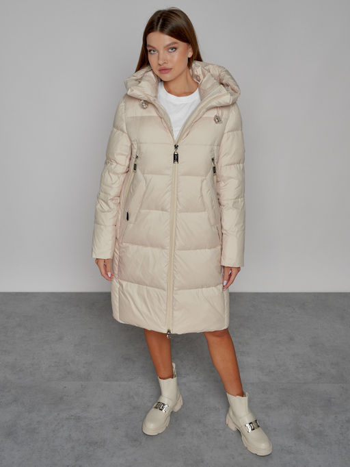 Пальто утепленное с капюшоном зимнее женское бежевого цвета 51155B - MaxRita фото 9