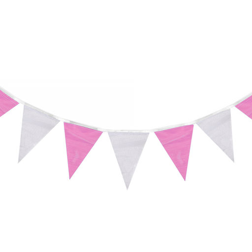 Гирлянда-флажки, длина 50 м, 13×18 см, 100 флагов, белый-фиолетовый-розовый