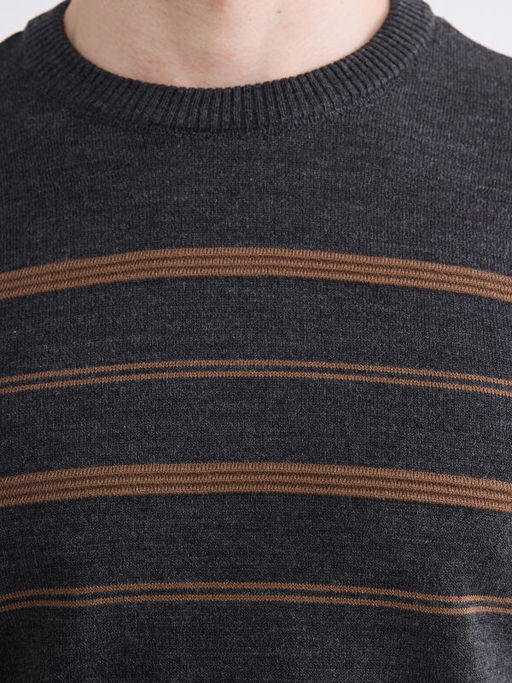 Bisiklet Yaka ?izgili Erkek Triko Kazak