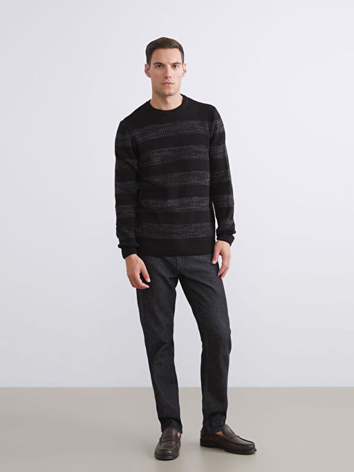 Bisiklet Yaka ?izgili Erkek Triko Kazak