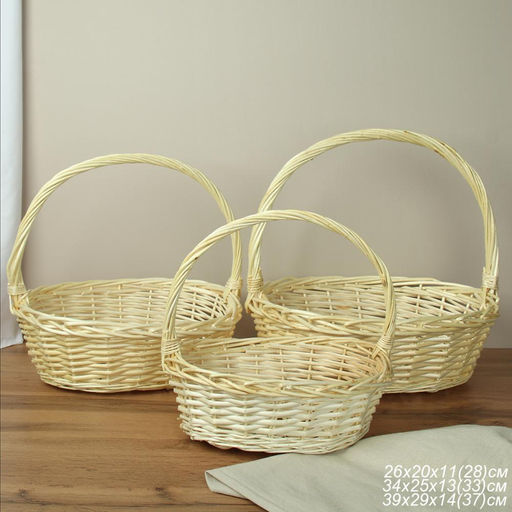 Корзина плетеная 3 штуки белые 37х30х12/32х24х10/26х20х9 см / S/3 22-23 /уп 28/овальная - Галеонтрейд фото 5