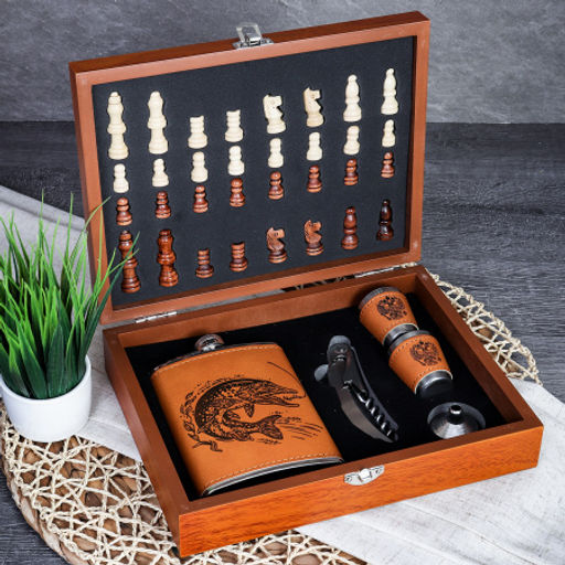 Фляжка 200 мл с шахматами + 2 стопки 25 мл, открывашка, воронка / FL-181 /уп 20/ - Галеонтрейд фото 14