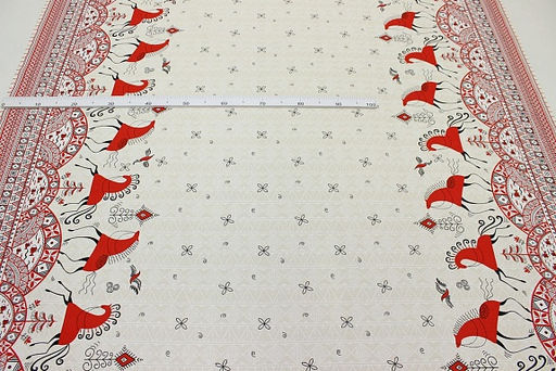Рогожка Мезенская роспись - кони, ш.1.5м, хлопок-100%, 165гр/м.кв - Купава фото 3