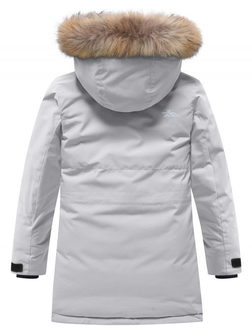 Парка зимняя подростковая для девочки с капюшоном и мехом серого цвета 9532Sr