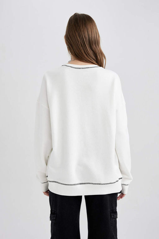 Толстый толстый свитшот Cool Oversize с круглым вырезом - Defacto фото 6
