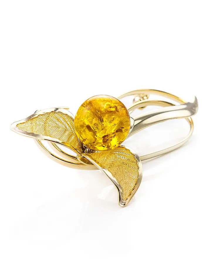 Позолоченная брошь со вставкой из искрящегося лимонного янтаря Beoluna - Амберхолл фото 3