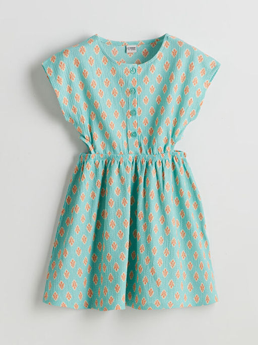 Bisiklet Yaka ?i?ekli K?z ?ocuk Elbise