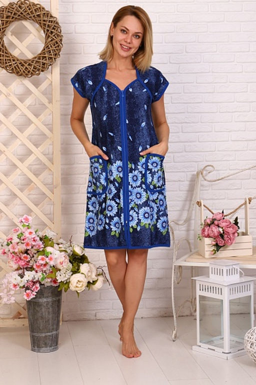 Халат женский на молнии с карманами (00736, голубой) - Плиона фото 3