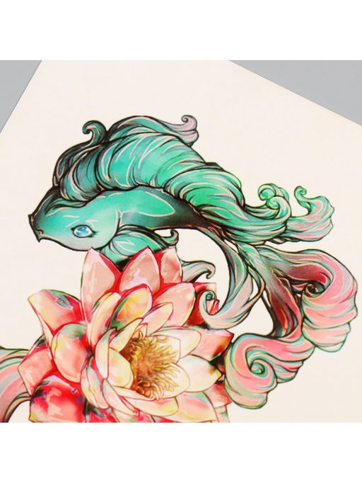 Цена за 2 шт. Переводная тату на тело цветная Нежные рыбы, 26.1?14.6 см