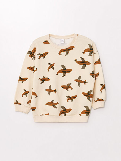 Bisiklet Yaka Bask?l? Erkek Bebek Sweatshirt ve Pantolon 2li Tak?m