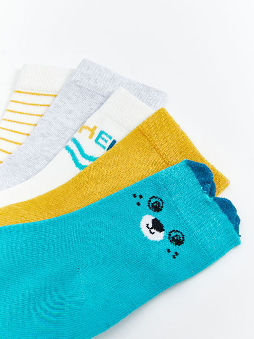 Bask?l? Erkek Bebek Soket ?orap 5li