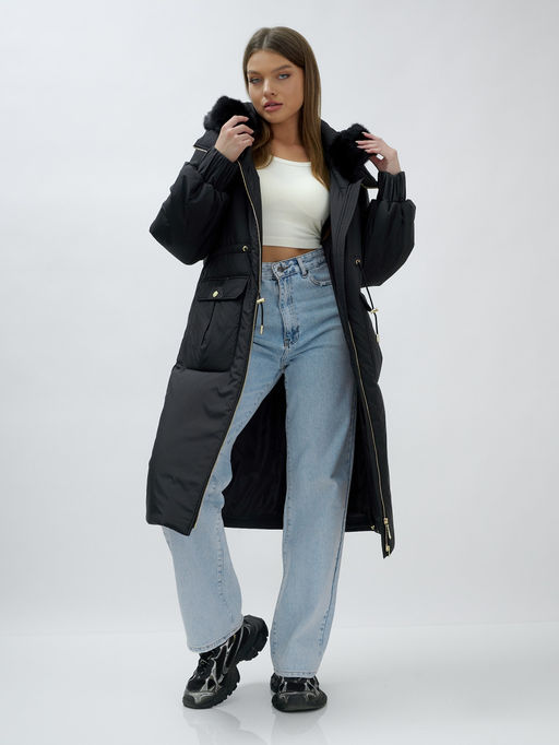 Пальто зимнее женское стильное с норкой люкс класса черного цвета 8628Ch - Mtforce фото 24