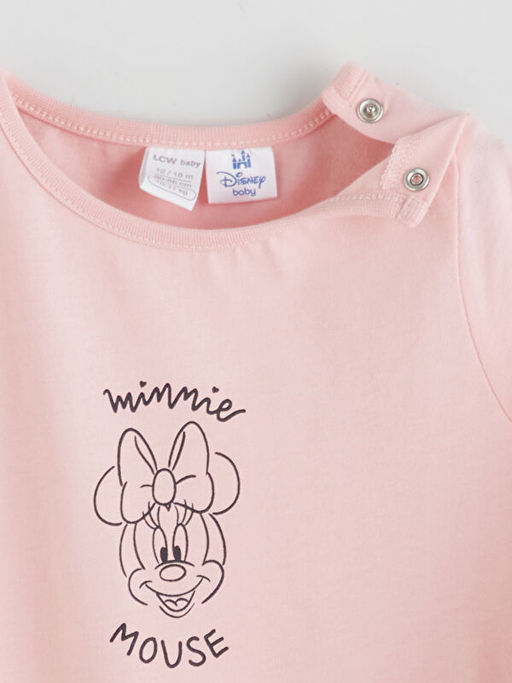 Bisiklet Yaka Minnie Mouse Bask?l? K?z Bebek Tulum 2li