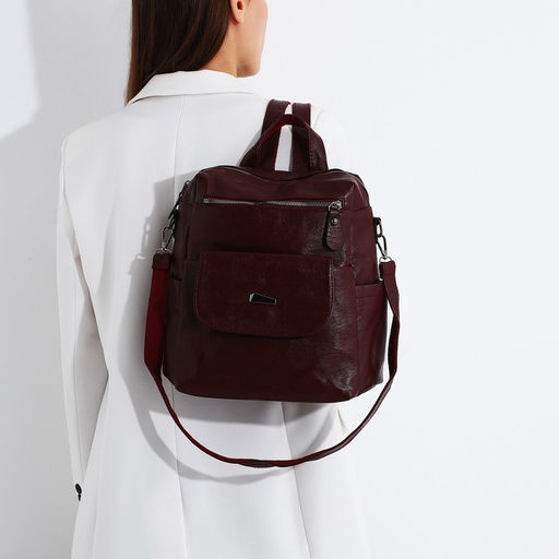 Рюкзак женский из искусственной кожи на молнии, 2 кармана, цвет бордовый - Simaland фото 6