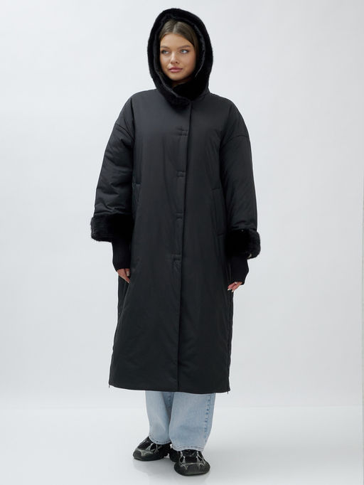 Пальто зимнее женское с норкой большого размера черного цвета 25008Ch - Mtforce фото 18