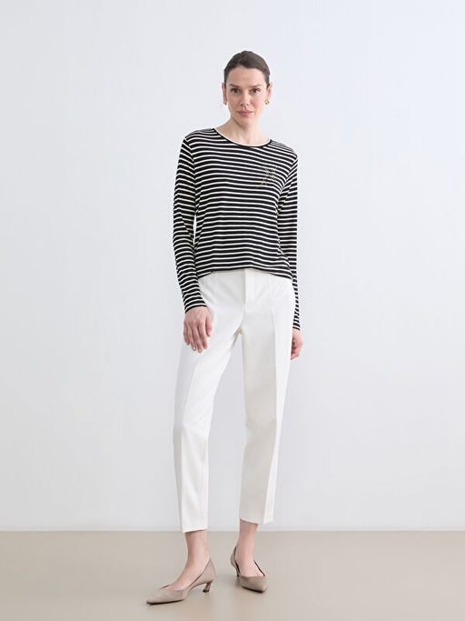 Bisiklet Yaka ?izgili Kad?n Ti??rt