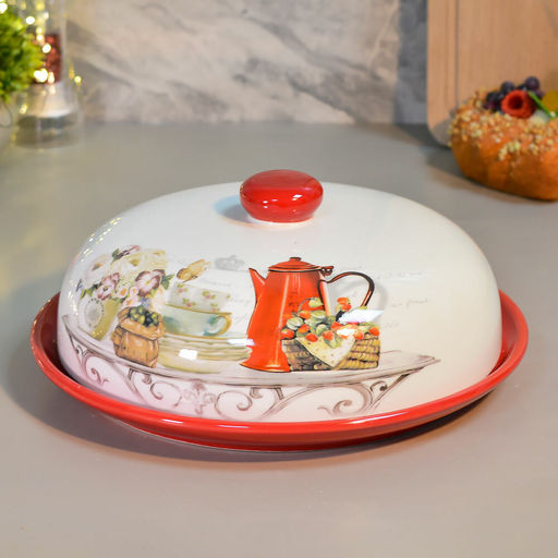 Блюдо для блинов с крышкой 23см п/уп, Dream tea HC604R-Q17 /КОРАЛЛ/ #НовыйГод