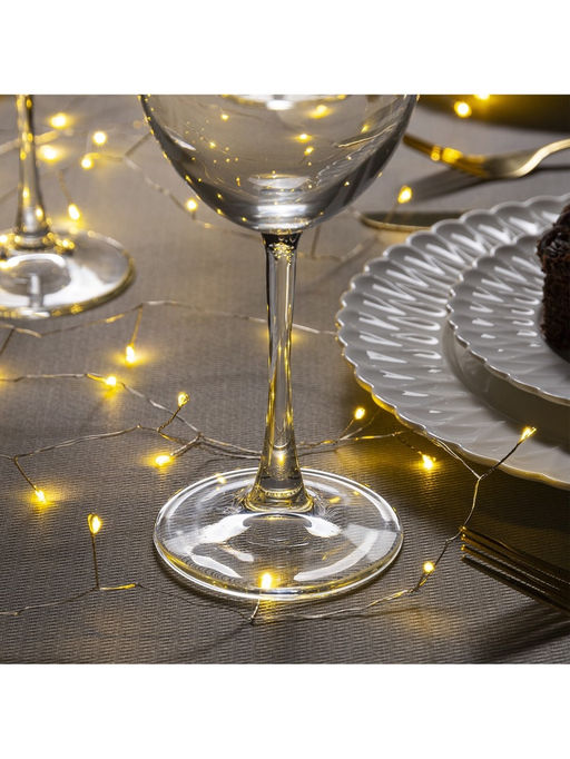 Гирлянда «Мишура» 5 м роса, IP20, серебристая нить, 100 LED, свечение тёплое белое, USB