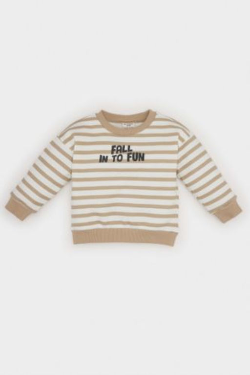Erkek Bebek Bisiklet Yaka Bask?l? Ici Yumusak Tuylu Cizgili Sweatshirt