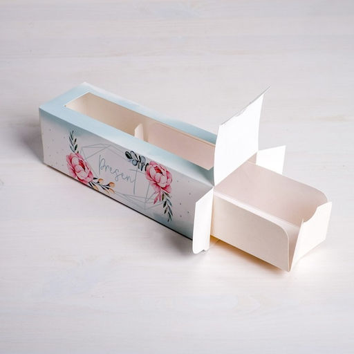 Цена за 5 шт. Коробка для макарун, кондитерская упаковка, «Сладкий подарок» 18 х 5.5 х 5.5 см